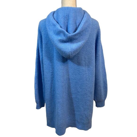 Ganni Callahan Alpaca and Wool Ribbed Knit Hooded Blue Pullover Sweater - Picture 3 of 9